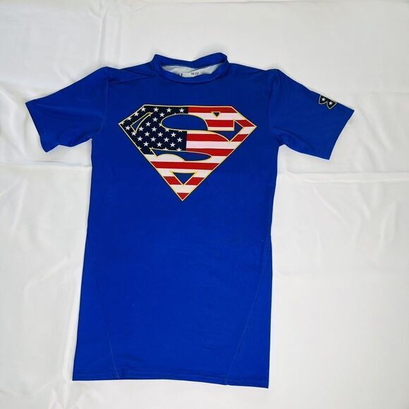 Under Armour Superman SM/P/P Shirt Mens Blue Compression Heatgear Superman 0662 - Picture 5 of 14
